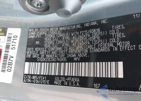 2008 Toyota Sienna Le from USA, damaged, VIN 5TDZK23C58S140895